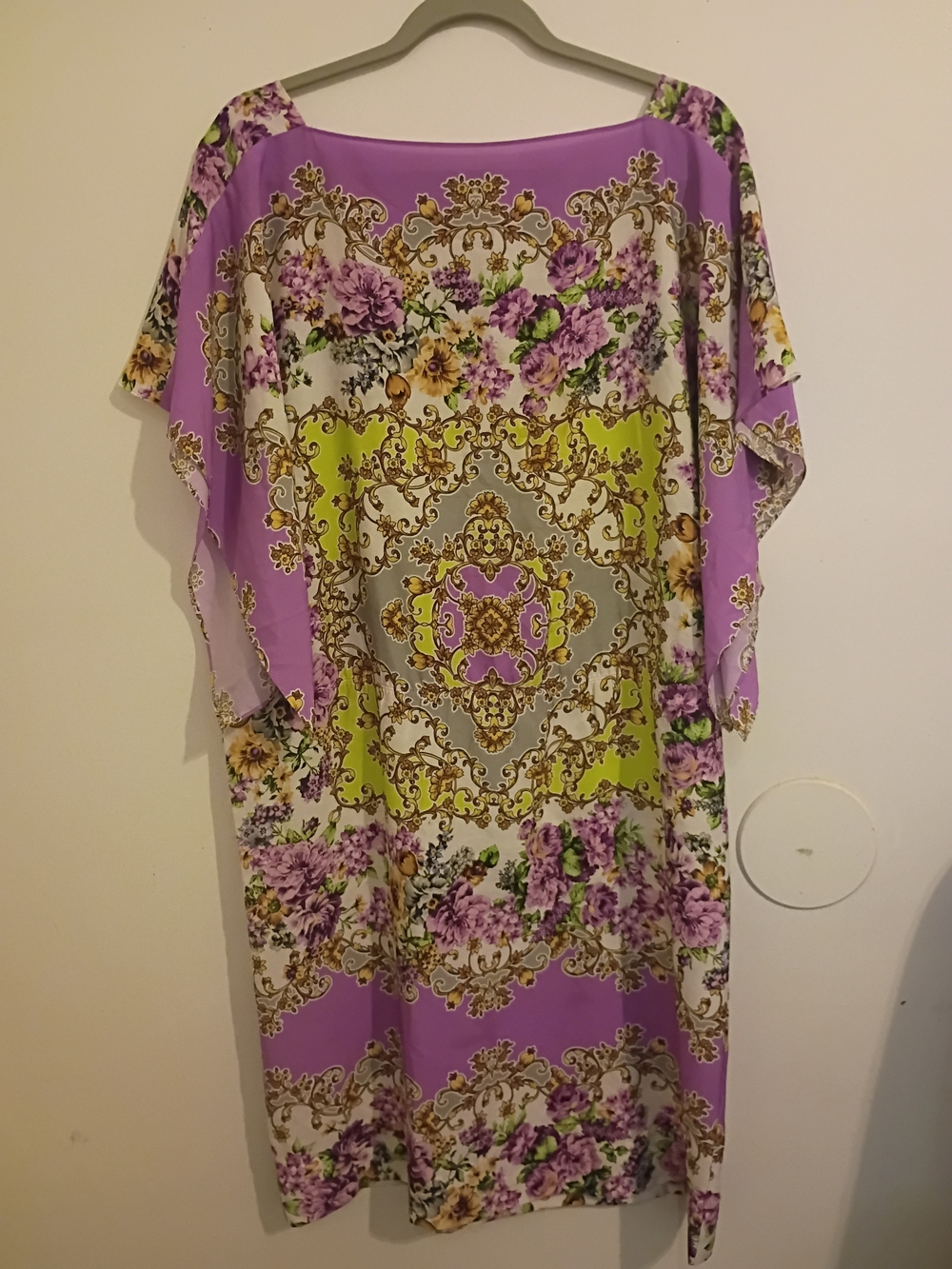 Maggy London Women's Purple and Lime Floral Knee‎ Length Dress Sz 14